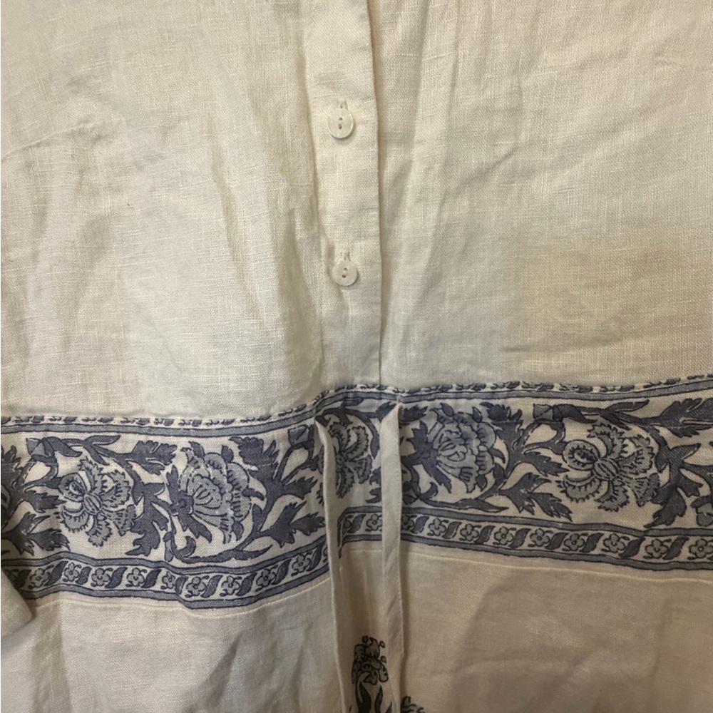 Spartina 449 Kennedy Shirt Dress Pepper Hall Woodblock Floral M Cornflower Blue - Picture 3 of 7